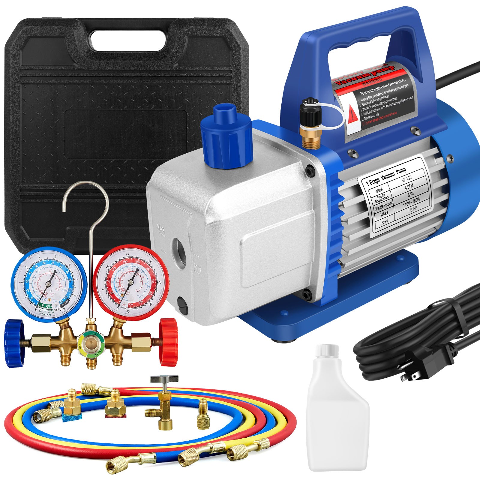 4 CFM 1/3HP Air Vacuum Pump HVAC Manifold Gauge Set AC A/C Refrigeration Kit US 4 CFM 1/3HP Air Vacuum Pump HVAC Manifold Gauge Set AC A/C Refrigeration Kit US