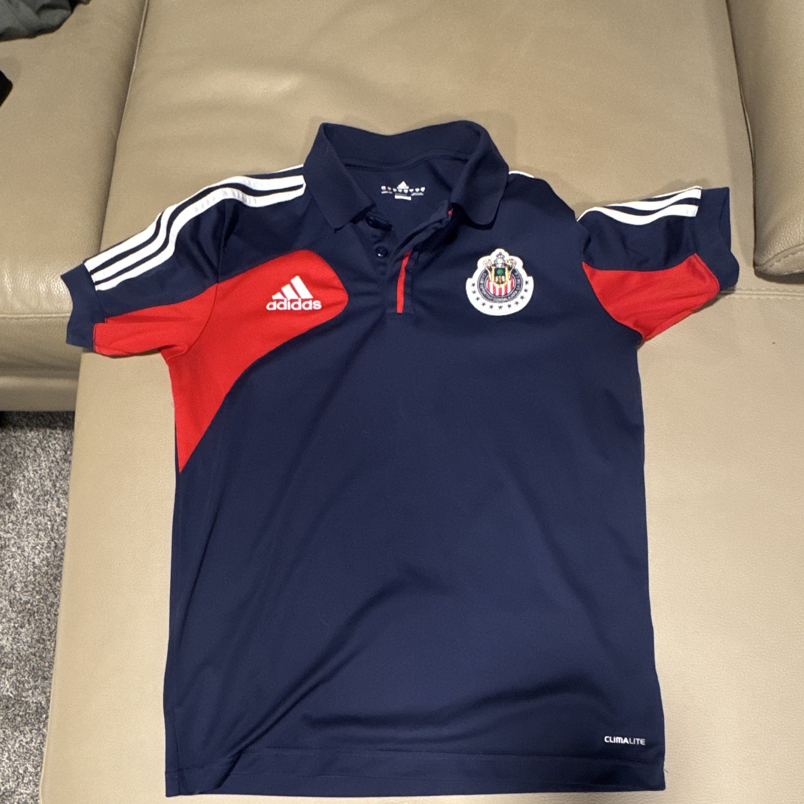 adidas Climalite Guadalajara Chivas Soccer Polo Shirt Size S Navy/Red/White