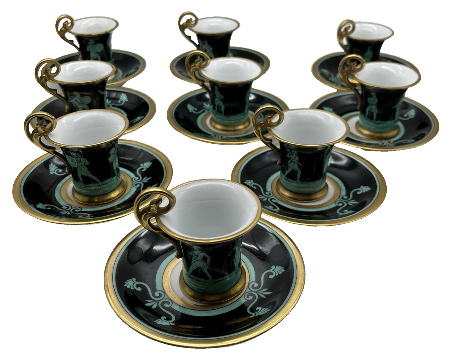 Epiag Royal Czechoslovakia Demitasse Cup Saucer Greek Mythology Set 9 gold rim