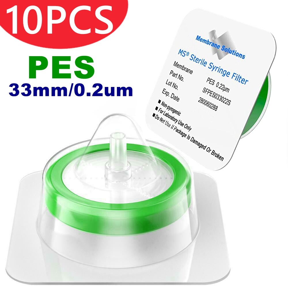 10Pcs Sterile PES Membrane Syringe Filter 33mm 0.22 Micron Chemistry Hydrophilic