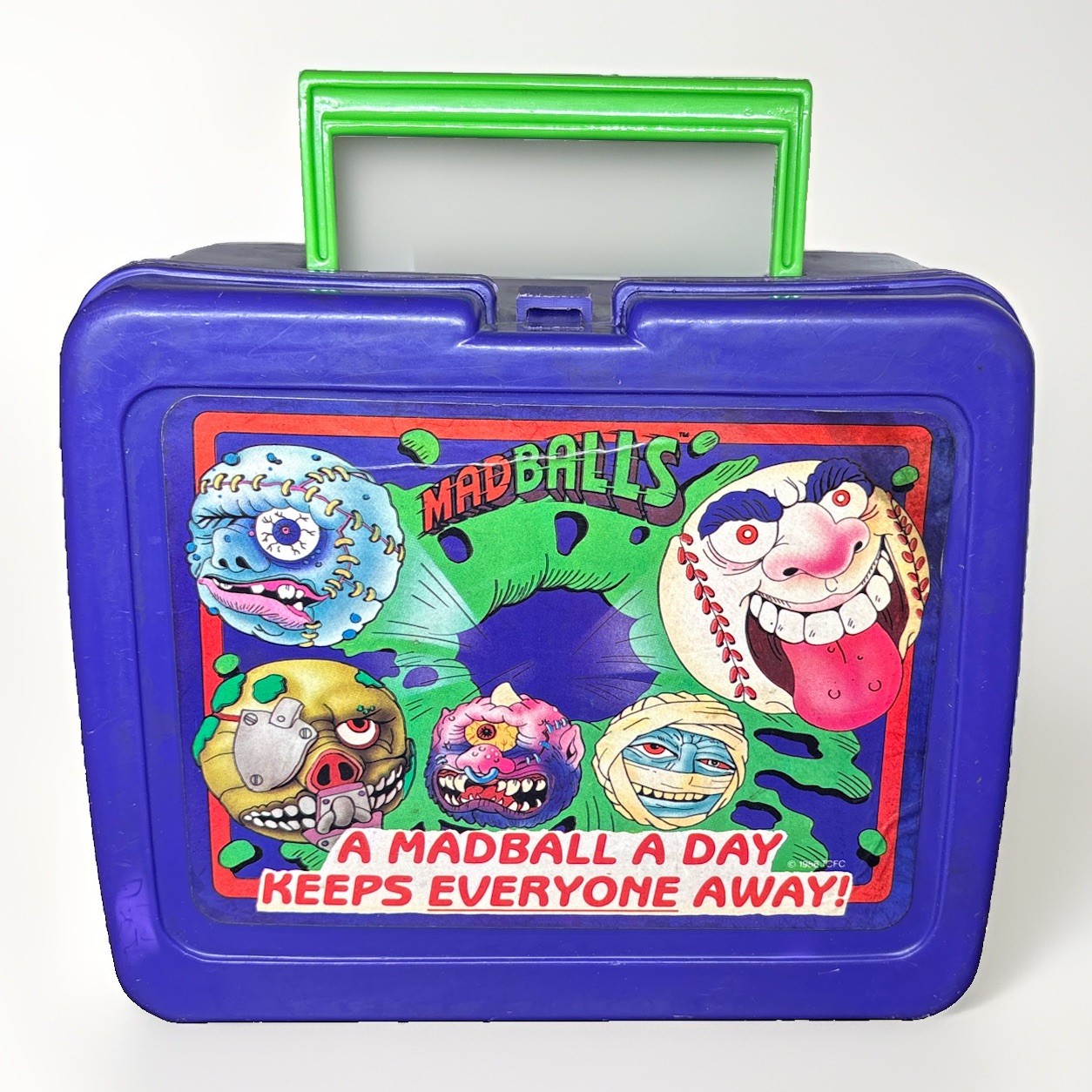 VTG 80’s Madballs Purple Plastic Lunchbox with Green Handle 1986 No Thermos