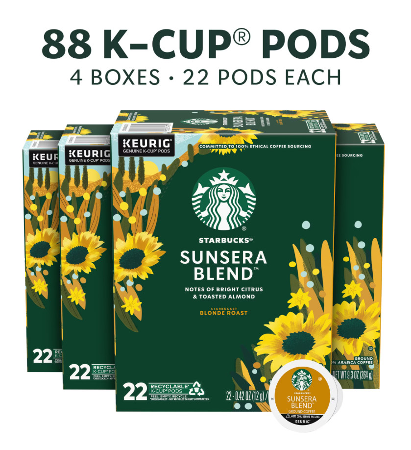 Starbucks Sunsera Blend K-Cup Coffee Pods 88ct Light Roast Blonde (4-22ct boxes) Starbucks Sunsera Blend K-Cup Coffee Pods 88ct Light Roast Blonde (4-22ct boxes)