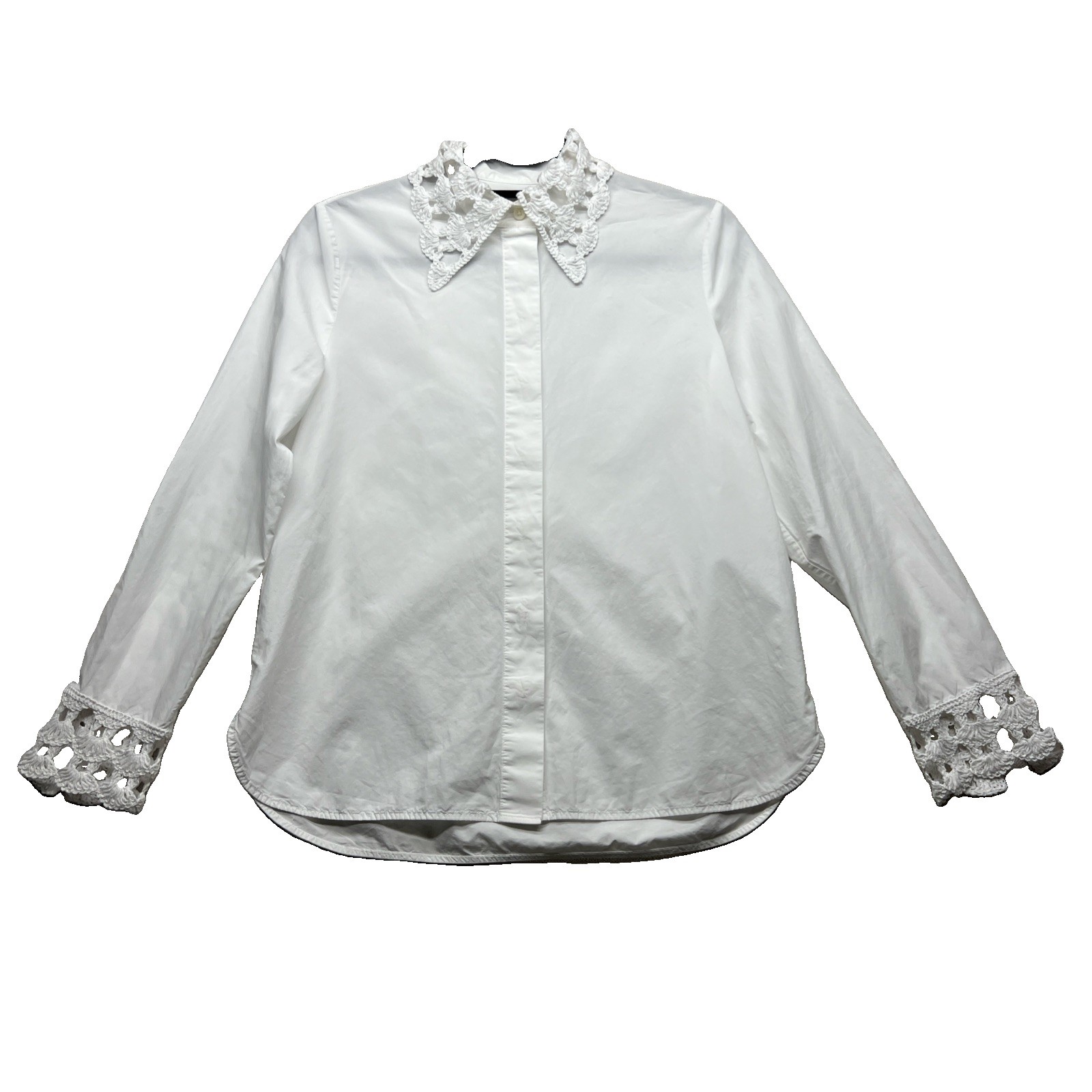 COS Shirt Womens 2 Sz S White Crochet Collar Long Sleeve Full Button Minimalist COS Shirt Womens 2 Sz S White Crochet Collar Long Sleeve Full Button Minimalist