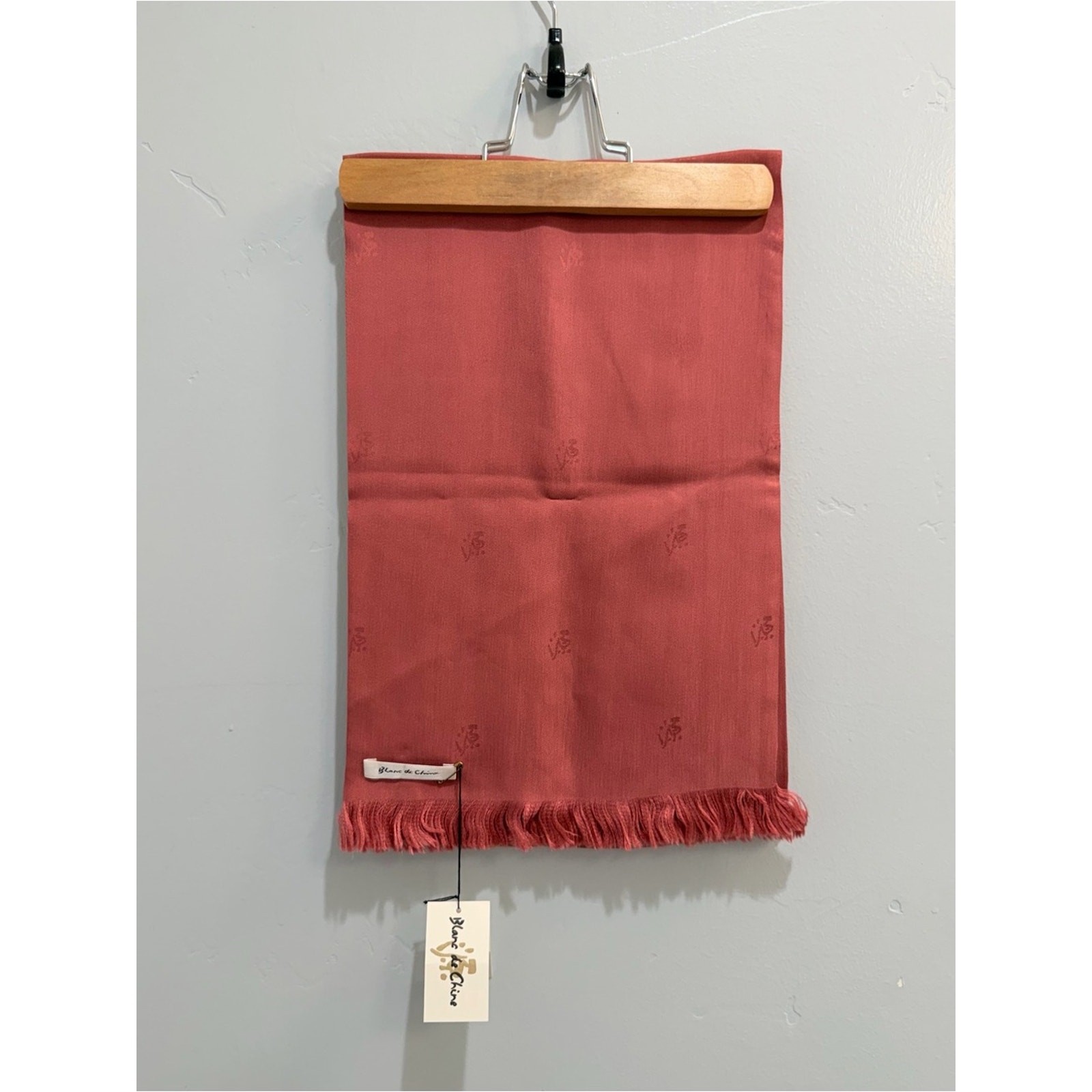 Vintage Blanc de Chine Silk Monogram Jacquard Fringed Scarf Mauve Dusty Rose NWT