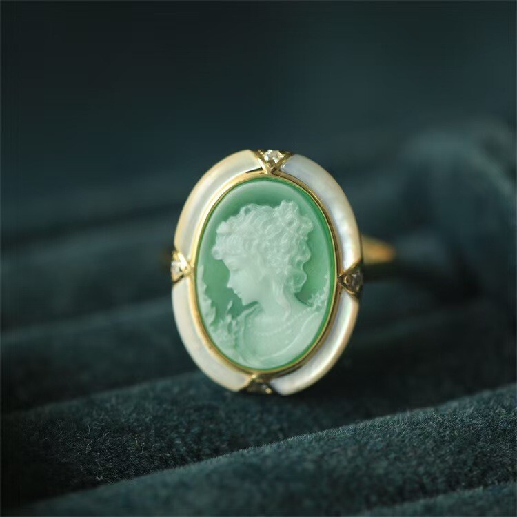925 silver ring Flora green Cameo Ring vintage jewelry Ring Estate Jewelry Gift 925 silver ring Flora green Cameo Ring vintage jewelry Ring Estate Jewelry Gift