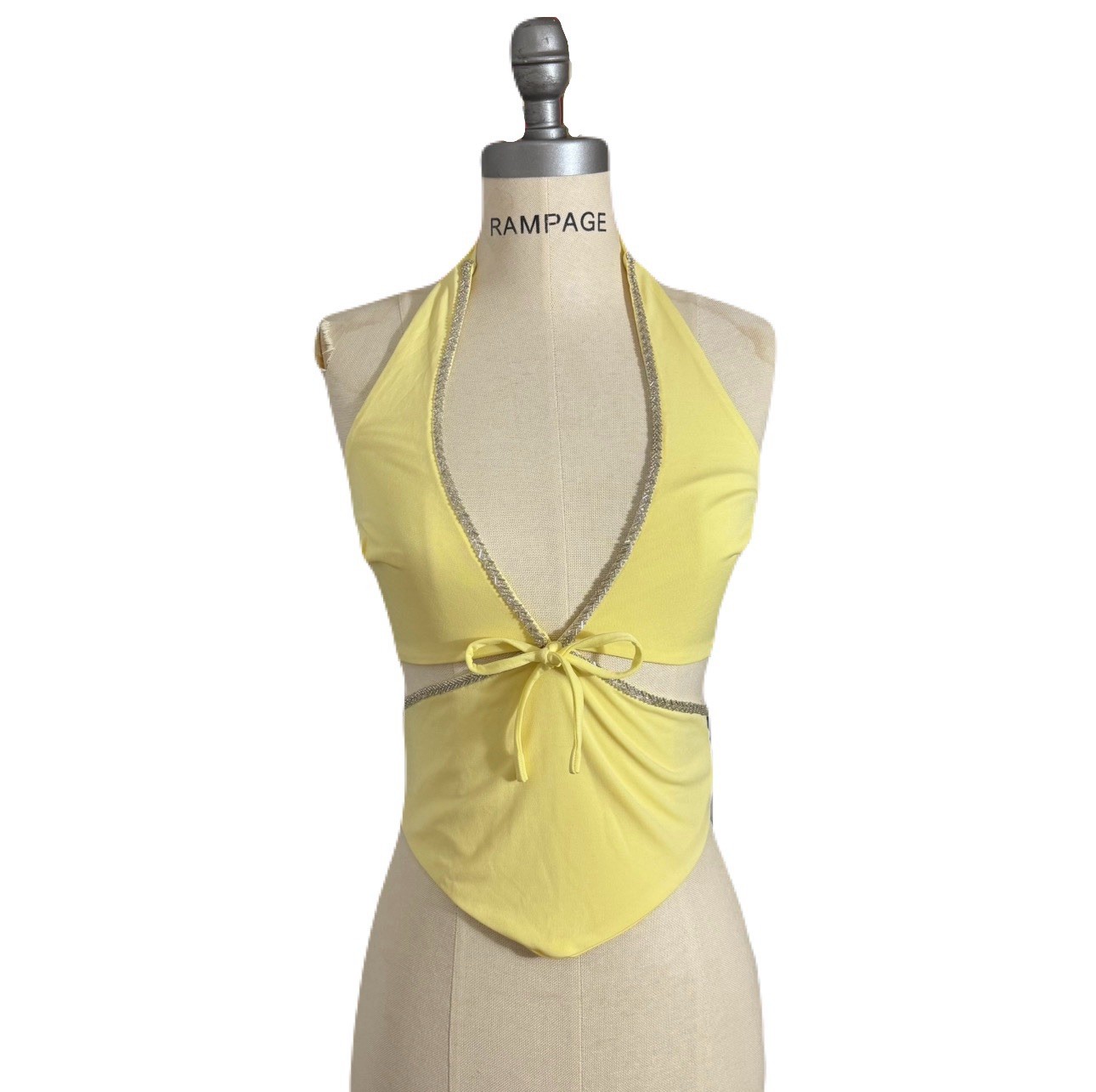NWT Tiger Mist women\'s Lizzie cut out beaded crop top in lemon yellow sz small NWT Tiger Mist women\'s Lizzie cut out beaded crop top in lemon yellow sz small