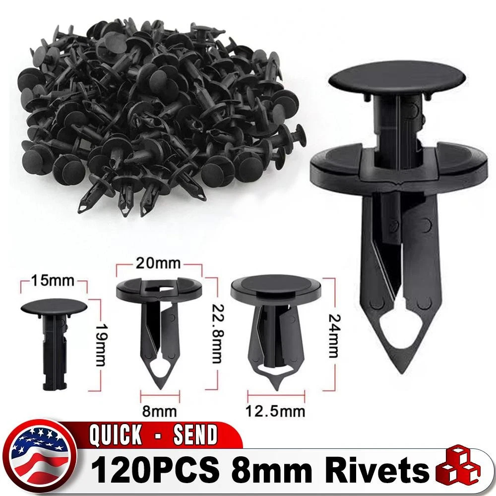 120PCS 8mm ✅Bumper Clips Retainer Auto Car Plastic Rivets Fastener Fender Push