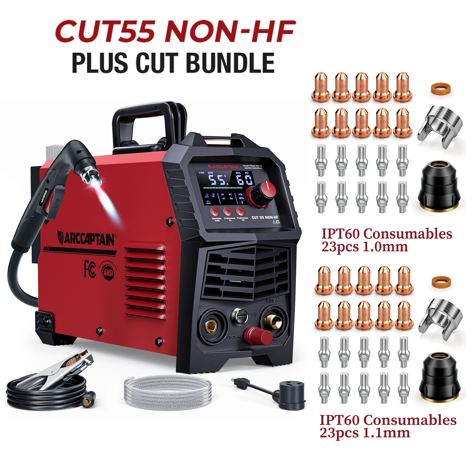 ARCCAPTAIN 55A Plasma Cutter Blowback Non-HF Pilot Arc 110V/220V 3/5