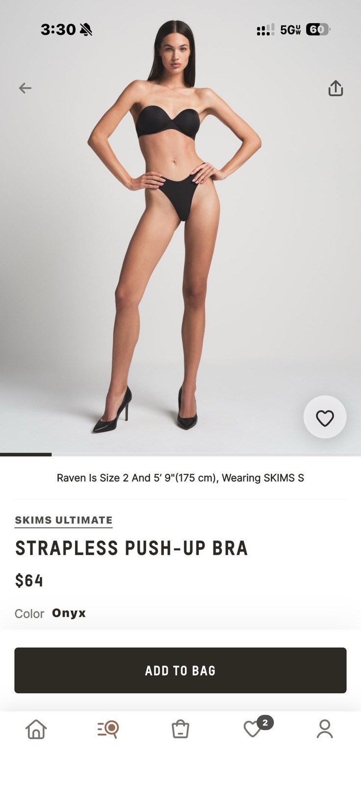 NWT SKIMS Ultimate Strapless Push-Up Bra, Onyx Women’s 34DD