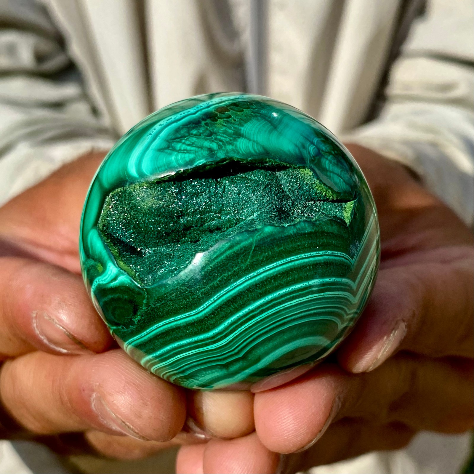 205G Rare Natural Malachite quartz hand Carved sphere Crystal Healing Gem bal