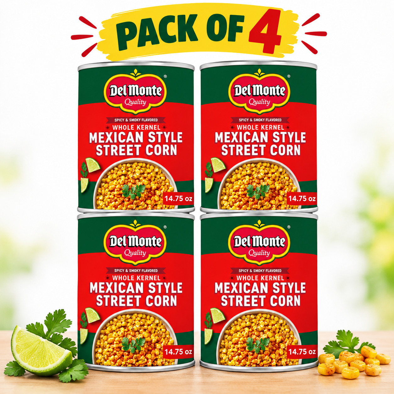 4 Pack Mexican-Style Street Corn Canned Vegetables, 14.75 oz Cans 