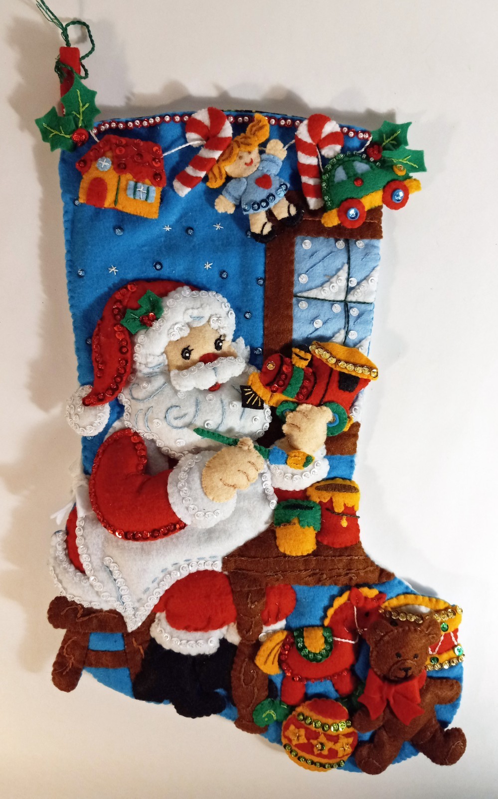 Finished BUCILLA Kit #86165 Felt CHRISTMAS STOCKING-In the Workshop-COMPLETED