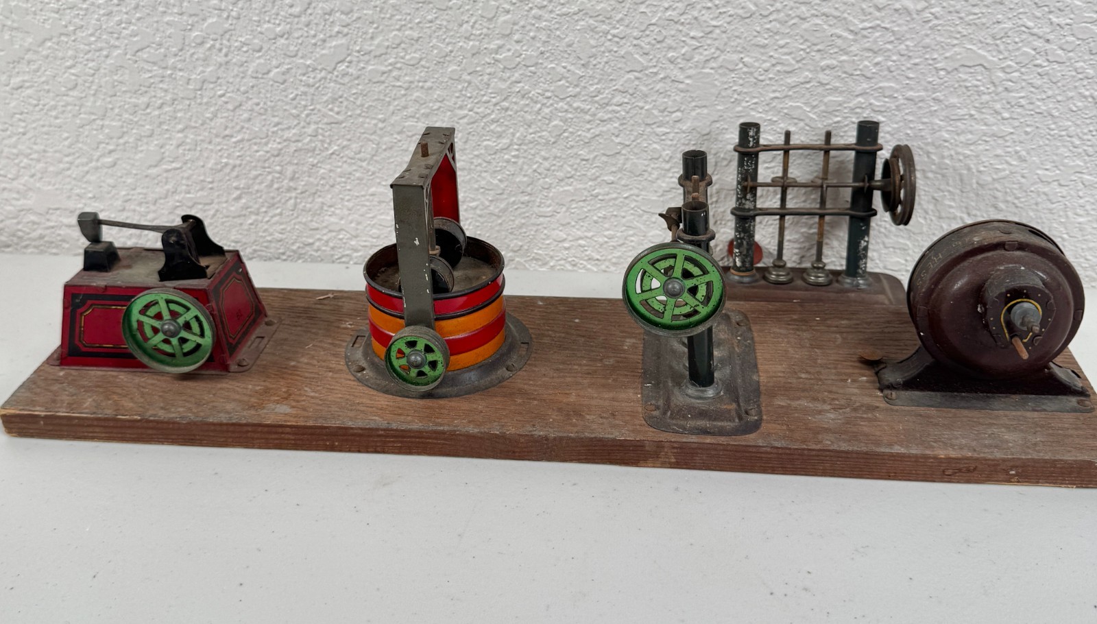 5pc Antique Hess Dynamobil Mill Factory Crank Tin Engine Hammer German Toy Model