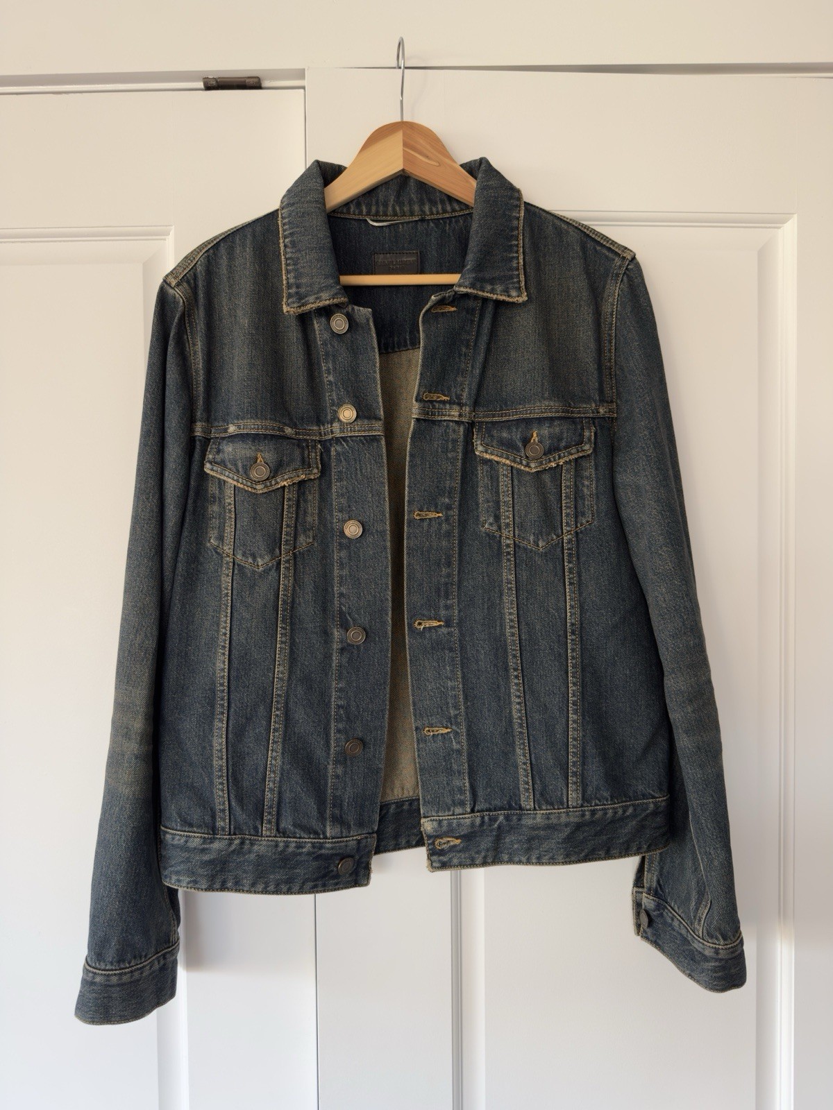 Saint Laurent Paris Men’s M Blue Denim Jacket Button Front Pockets Point Collar