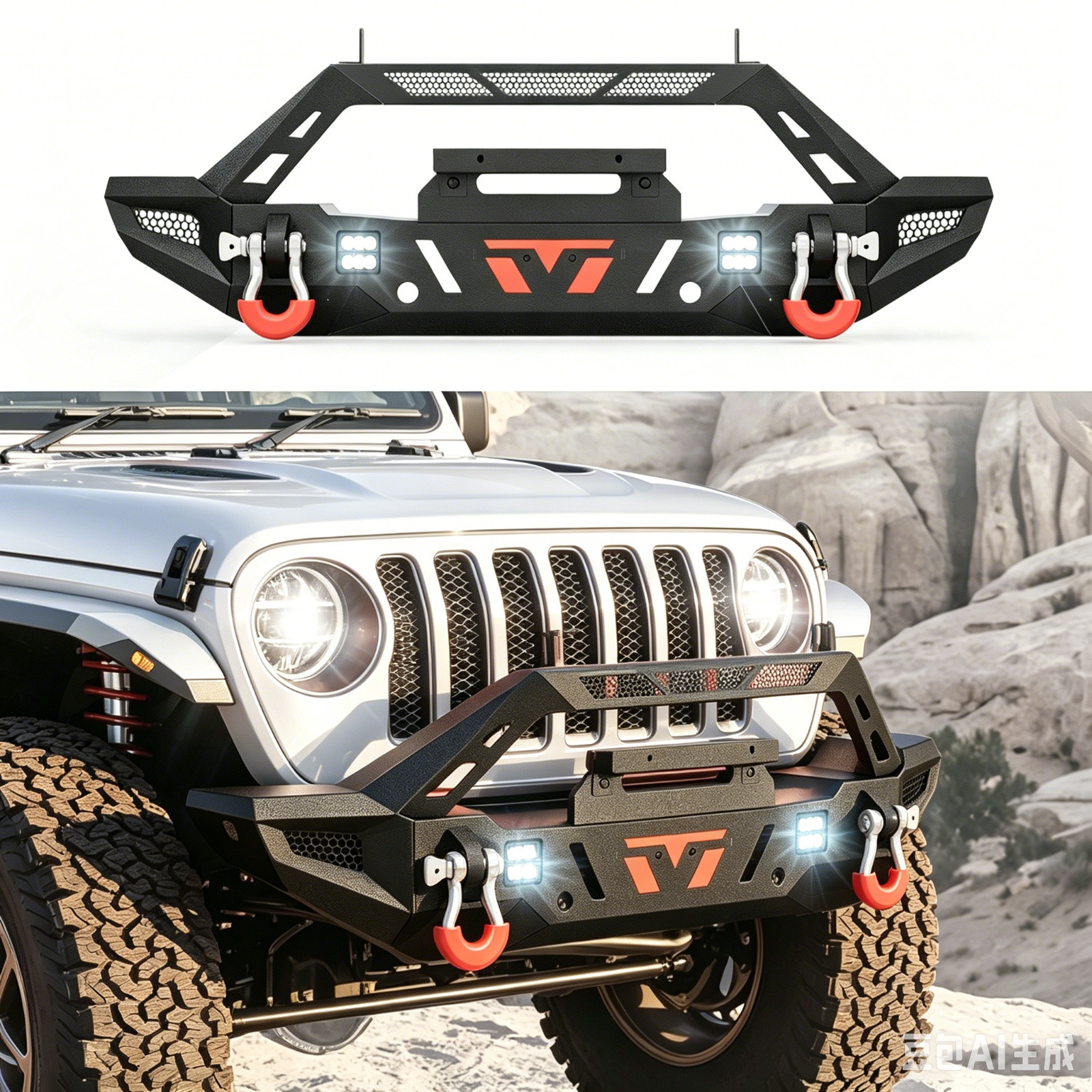 For 2007-2018 Jeep Wrangler JK & JKU Front Bumper w/ LED Winch Plate Black