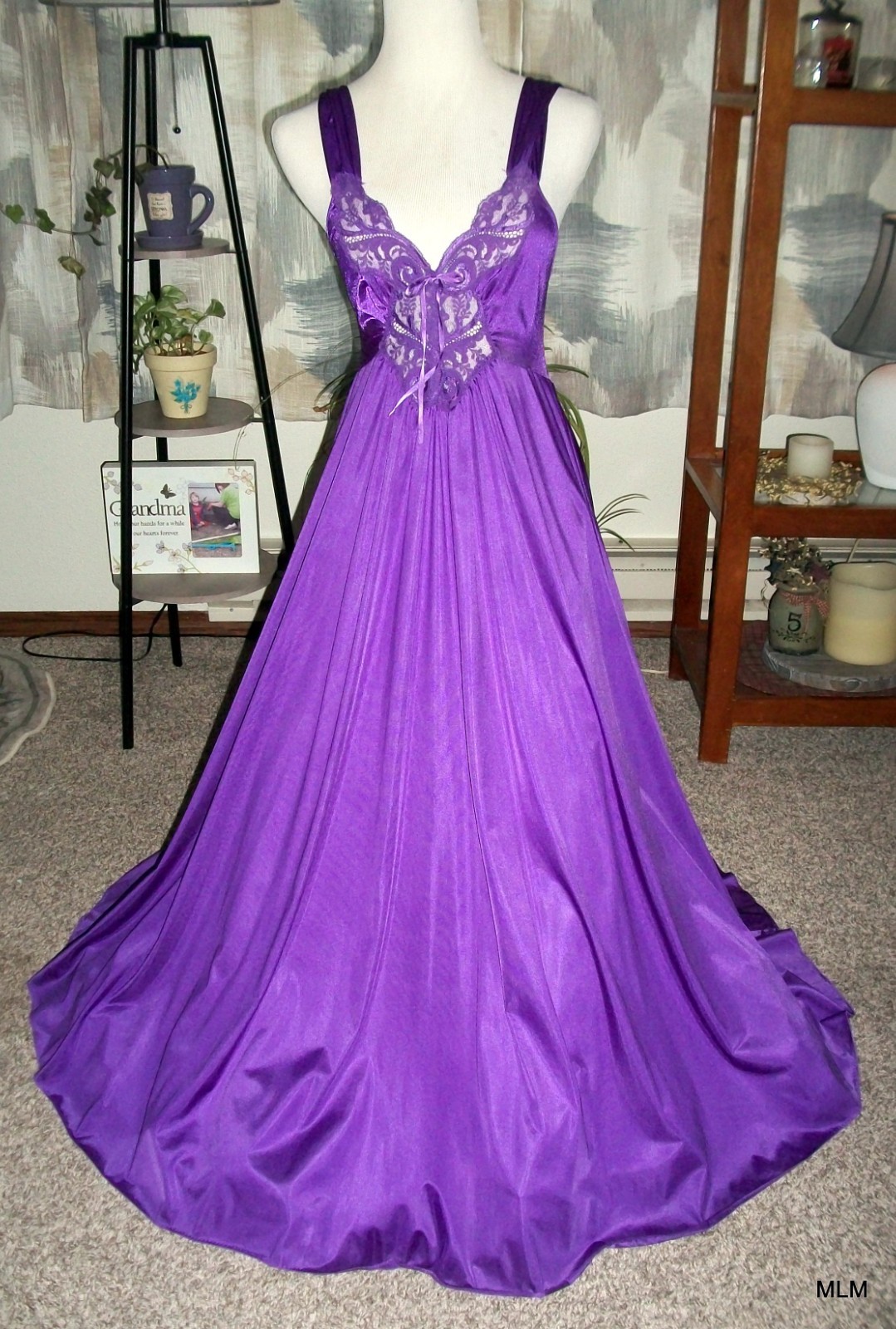 Rare Vtg 70\'s OLGA Nightgown Style #92570 in Royal Purple LARGEST SWEEP 180\