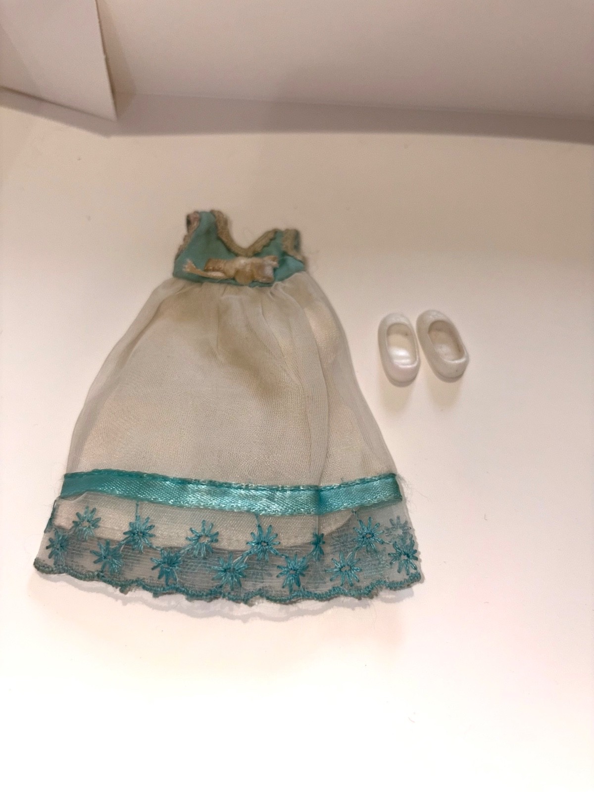 Vintage 1960s Mattel Tutti Doll Flower Girl Dress + Shoes #3615
