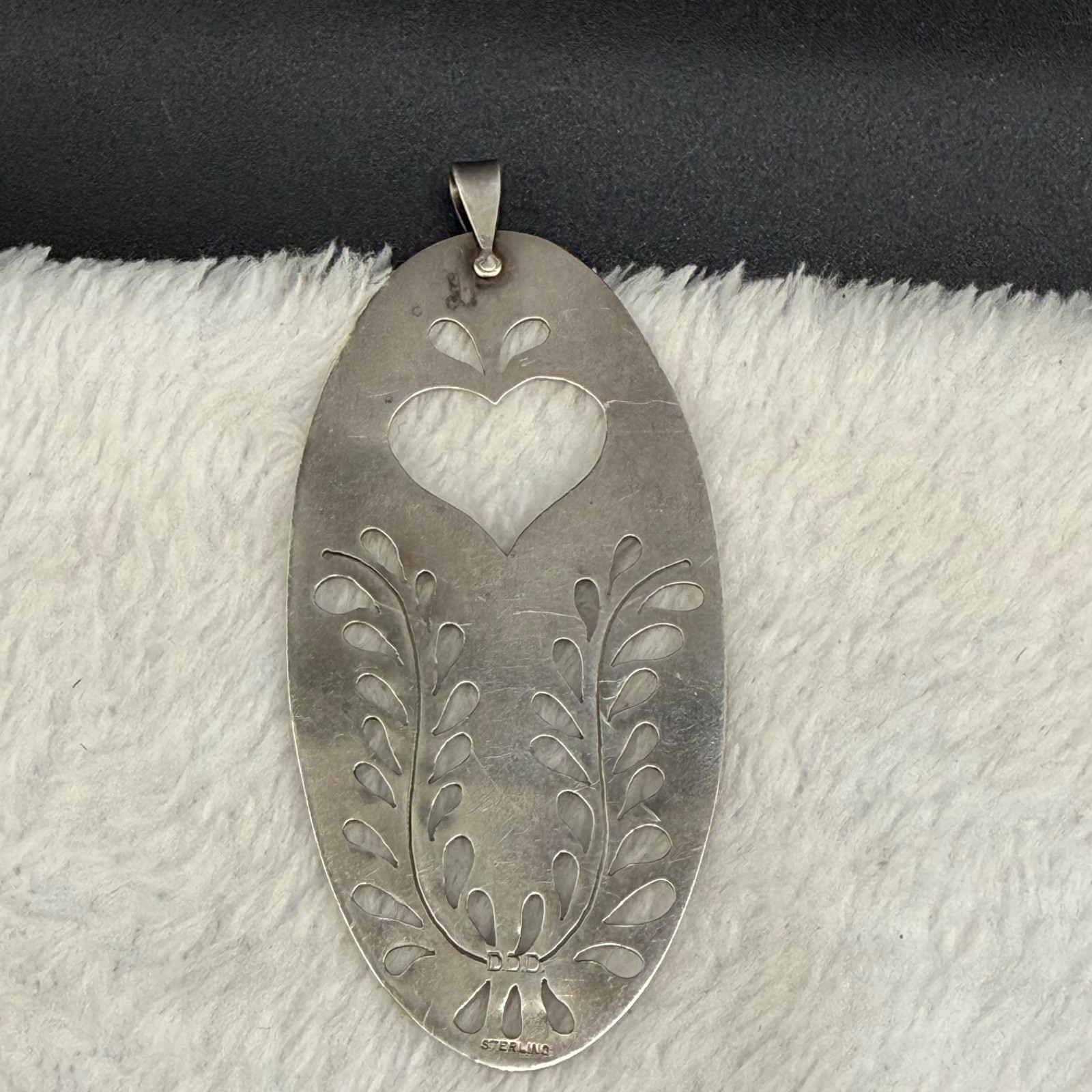 Vintage Dominique Dinouart Pendant Silver Heart Cutout Floral Signed DDD