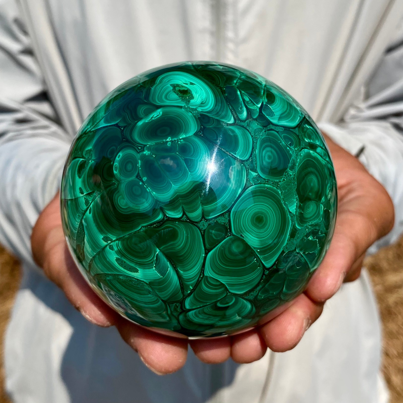 2.51LB Rare Natural Malachite quartz hand Carved sphere Crystal Healing