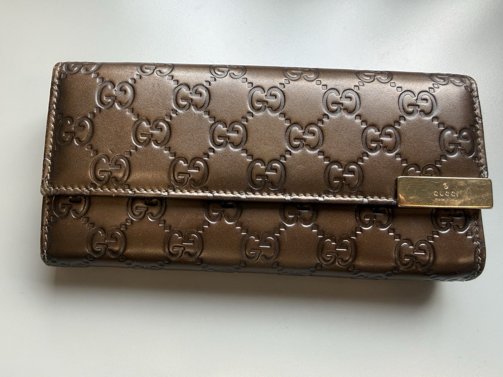 Authentic Gucci Guccissima Wallet On Chain Chocolate Leather Clutch Purse w/Box