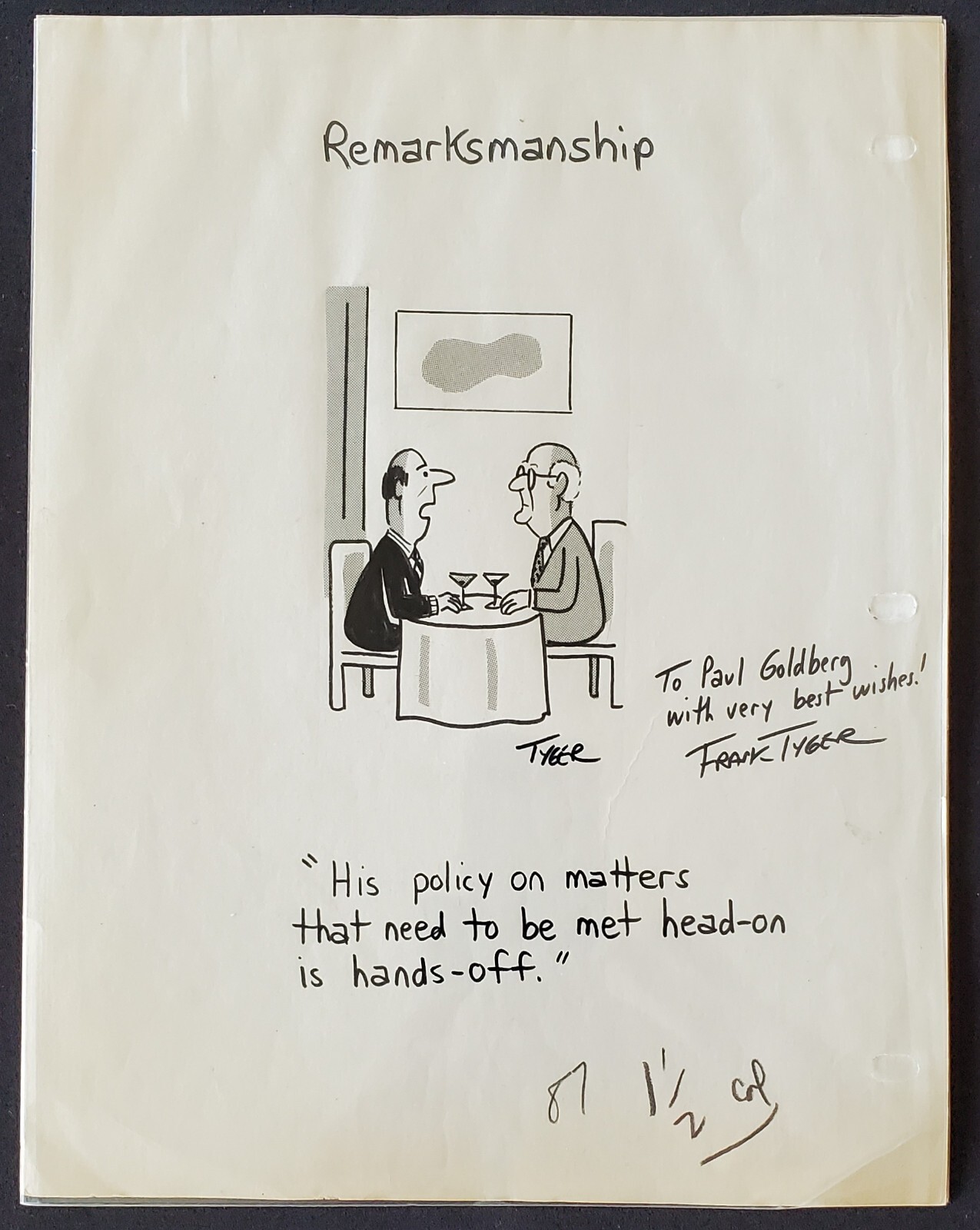1960s Original Frank Tyger Autograph 8x10 Illustration Comic Cartoon