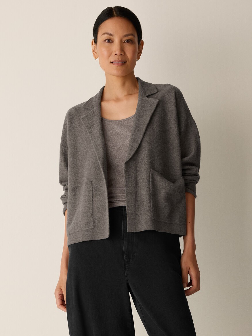 Eileen Fisher Fine Felted Wool Notch Collar Cardigan in Regenerative Wool