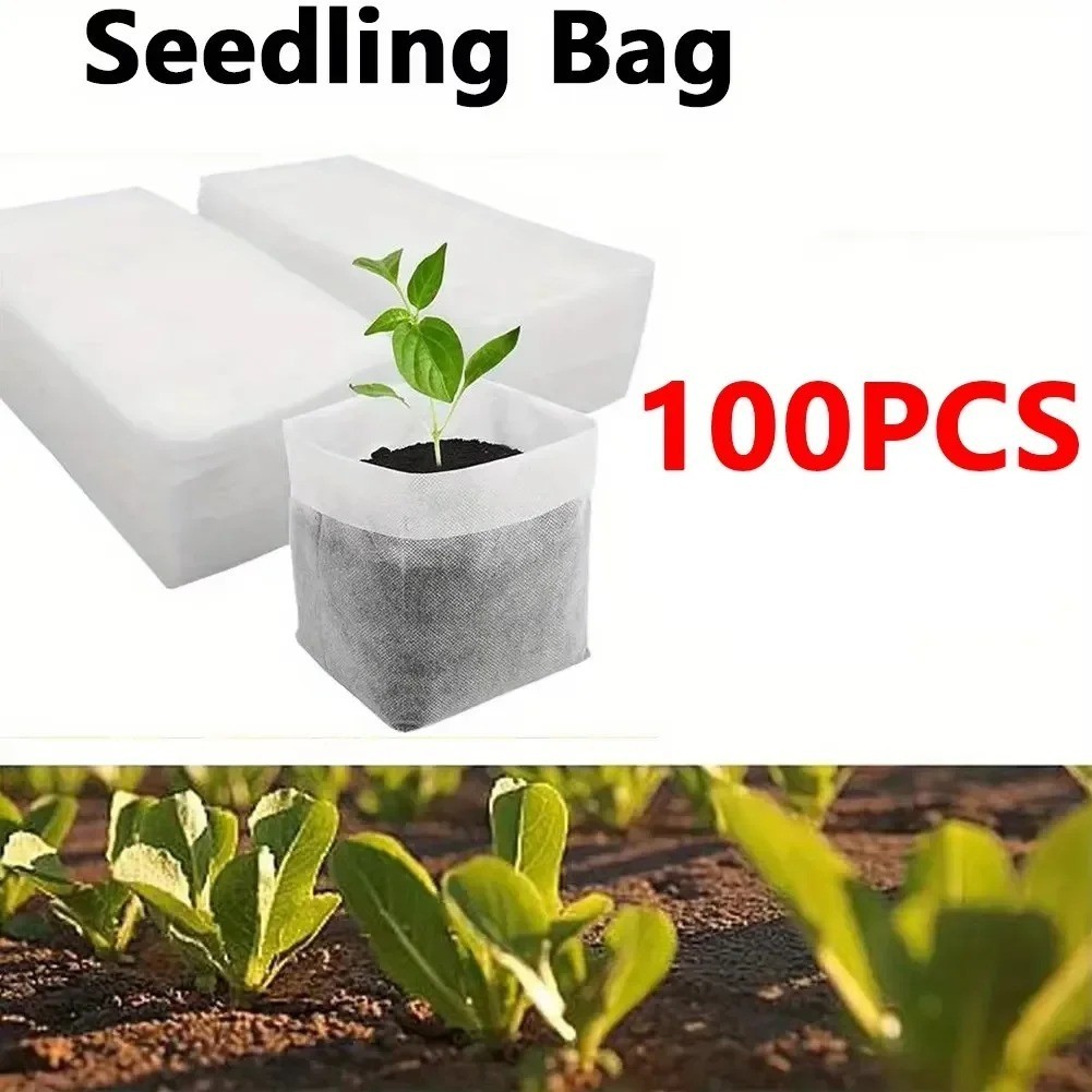 100pcs Biodegradable Seedling Grow Bags Non Woven Nursery Pots Set - NEW