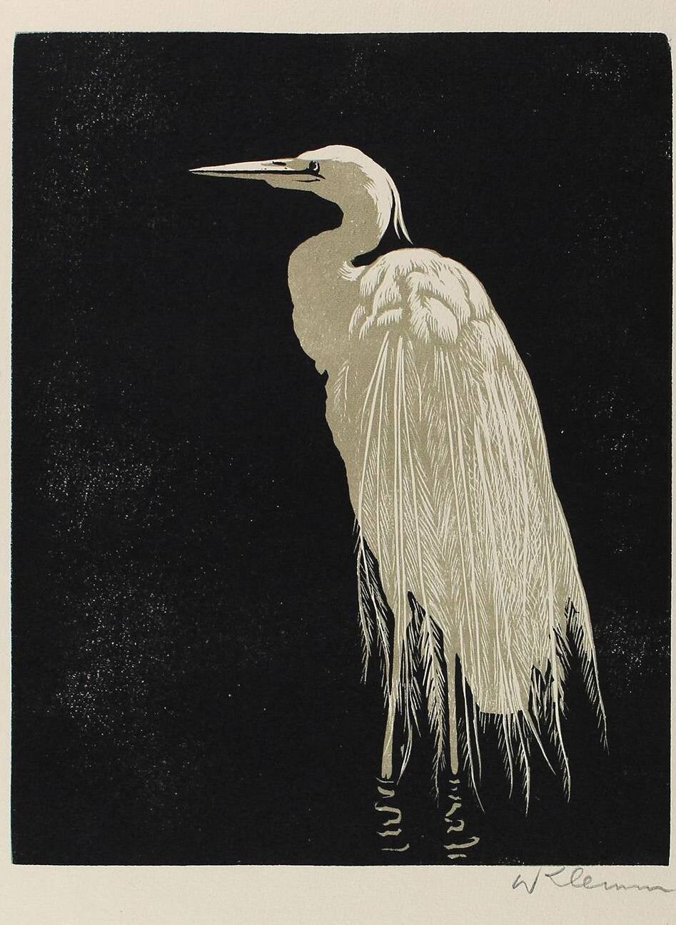 Walther Klemm Heron 1908 German Expressionist Woodcut Bird Art