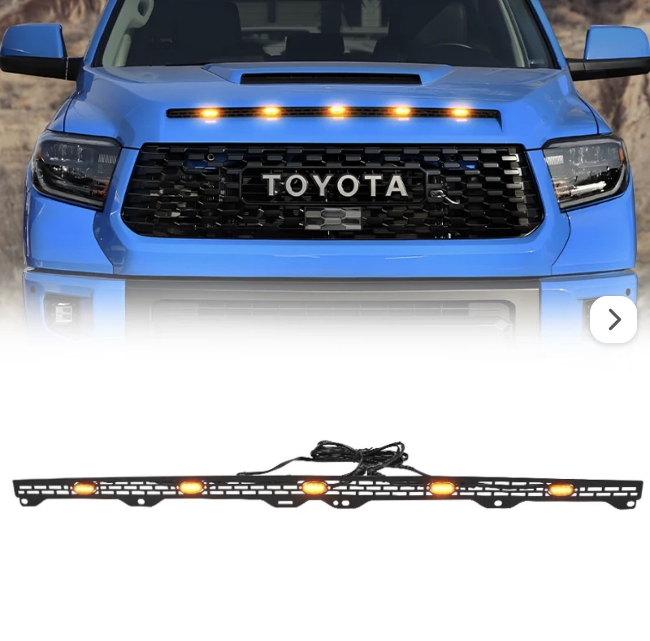 5-Section Amber Full LED Hood Bulge Grille Lighting Kit For 14-21 Toyota Tundra