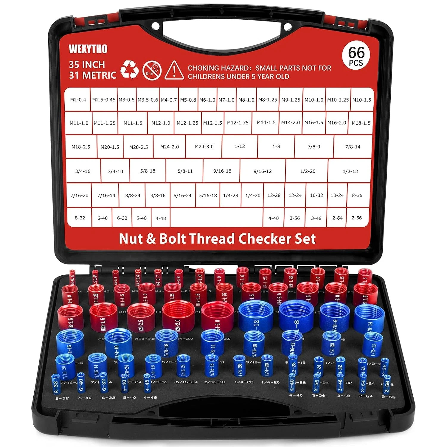 66 Pcs Thread Checker Nut and Bolt Thread Checker Set with 35 Inch and 31 Metric 66 Pcs Thread Checker Nut and Bolt Thread Checker Set with 35 Inch and 31 Metric