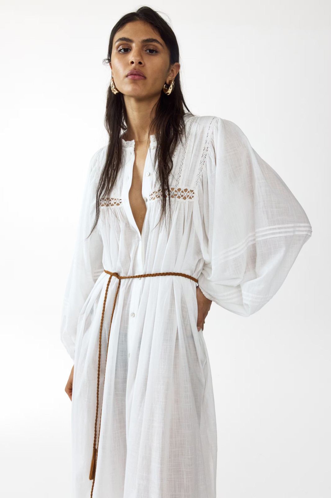NWT H&M Oversized Tie-Belt Tunic Semi-Sheer Dress XS S