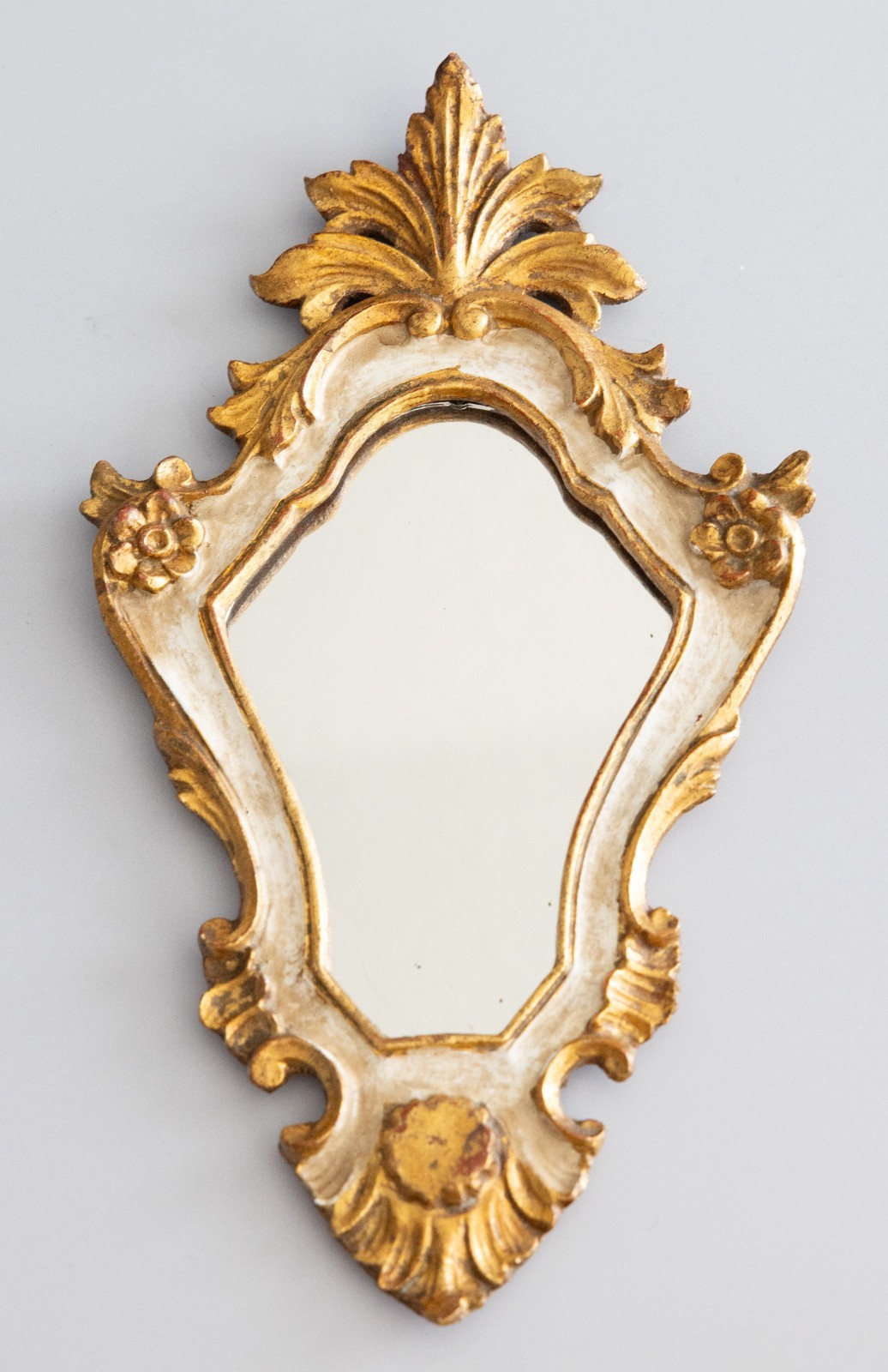 Vintage Mid Century Italian Florentine Gilt Wood & White Painted Mirror 13.25 Vintage Mid Century Italian Florentine Gilt Wood & White Painted Mirror 13.25