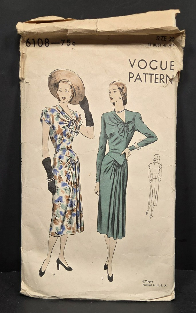 Vintage Original 1940s Vogue Special Design Sewing Pattern Dress 6108 Size 20 Vintage Original 1940s Vogue Special Design Sewing Pattern Dress 6108 Size 20