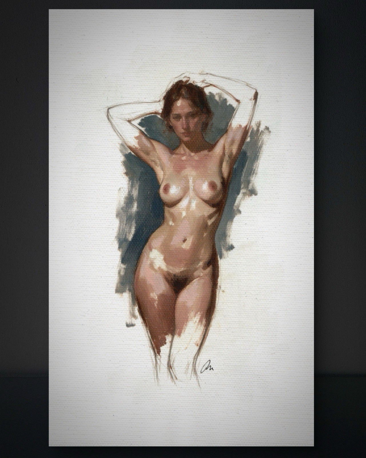Original  Female Figure Portrait Classical  Oil Painting 5.5x8.5 Book page
