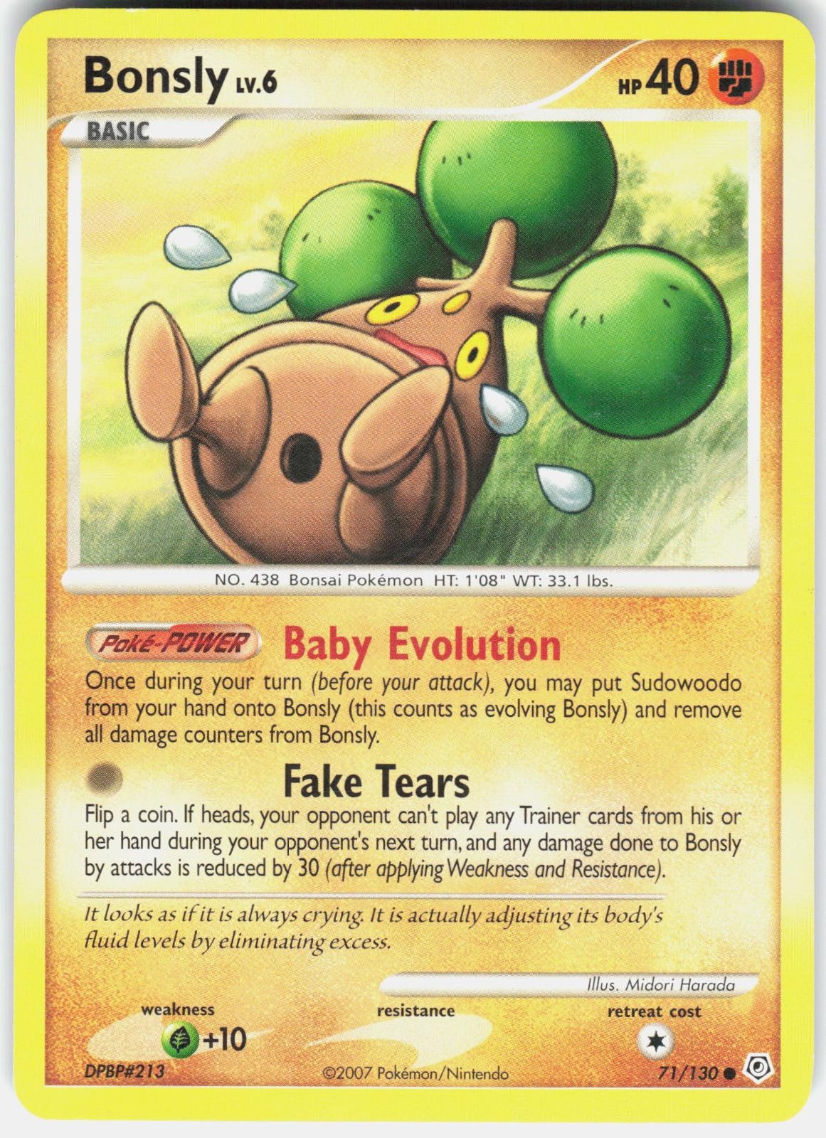 Bonsly 71/130 Common Diamond & Pearl Pokemon Moderately Played Bonsly 71/130 Common Diamond & Pearl Pokemon Moderately Played