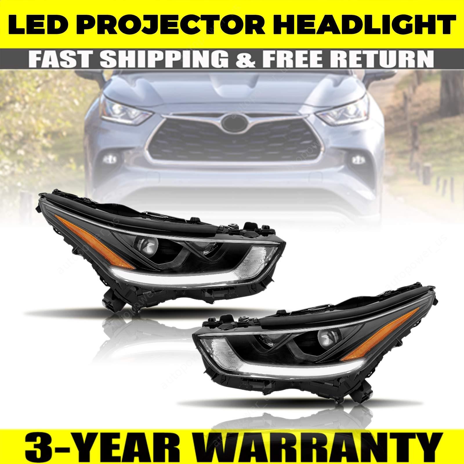 Left+Right 2x LED Projector Headlight w/LED DRL For 2020-2025 Toyota Highlander
