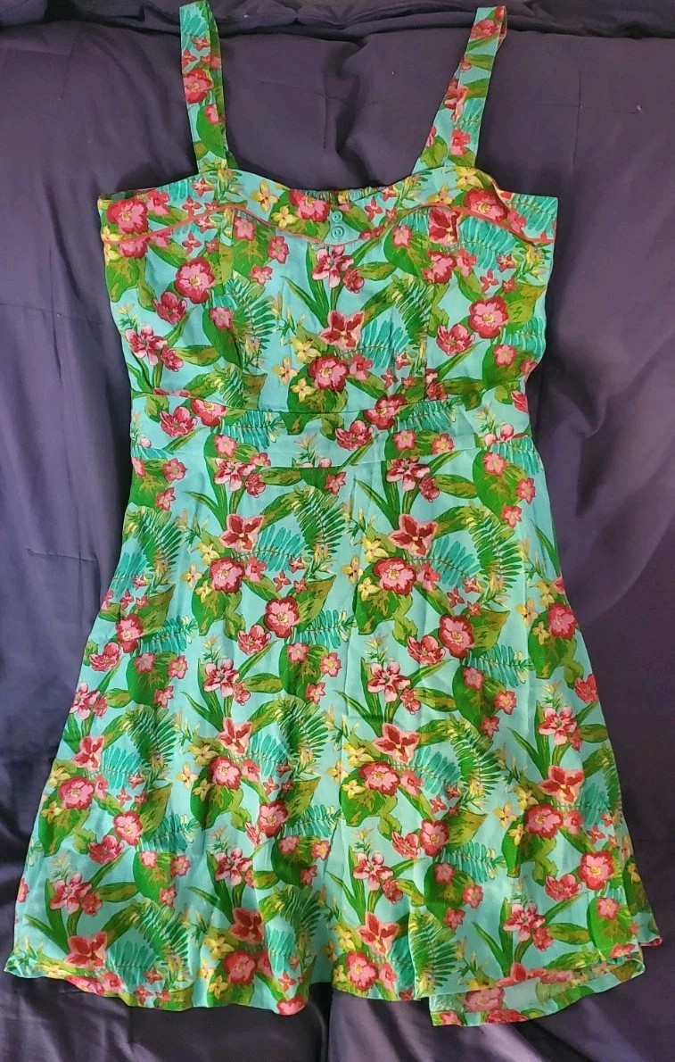 NWOT Matilda Jane Sun Dress Sleeveless Size 6 Turquoise Tropical Floral Pin Up