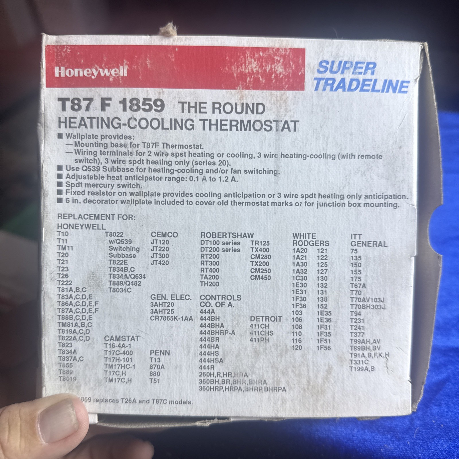 Honeywell T87F 1859 Round Heating & Cooling Thermostat w/Base & Wall Plate NOS Honeywell T87F 1859 Round Heating & Cooling Thermostat w/Base & Wall Plate NOS