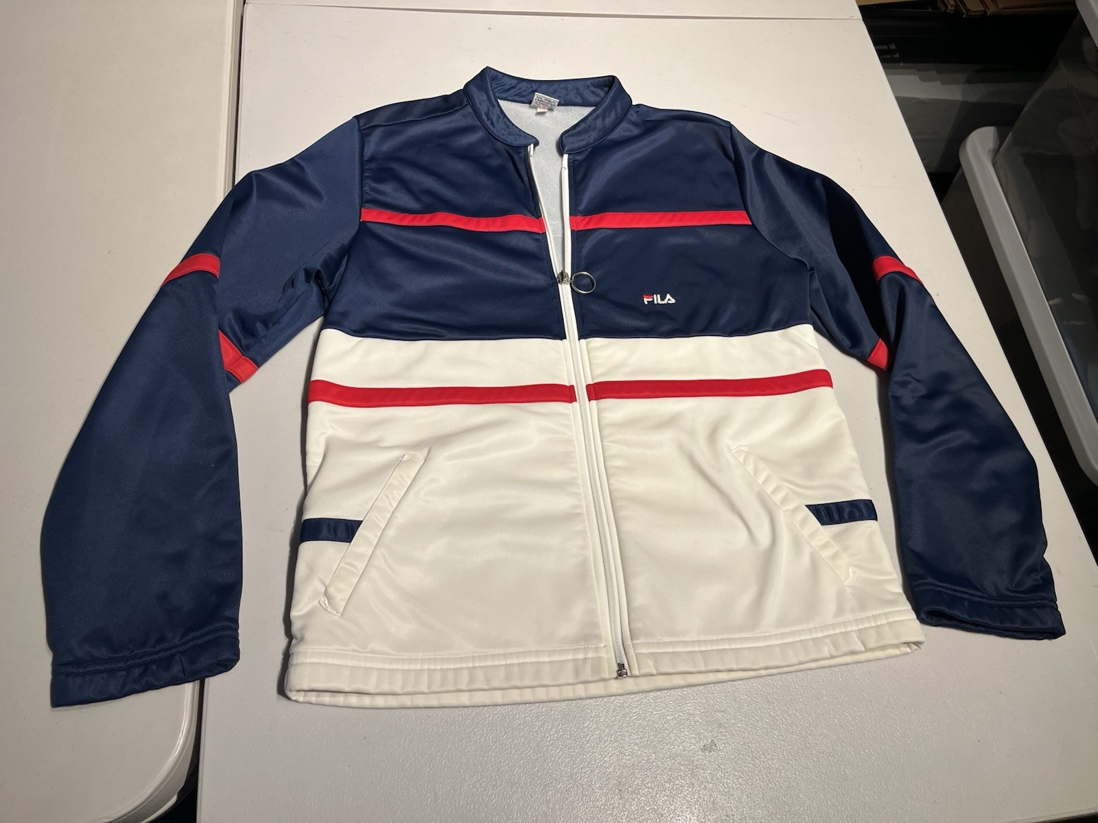 Fila Jacket Men’s 44 Blue Red White Track Coat Zipper Italy Nylon Poly Vintage