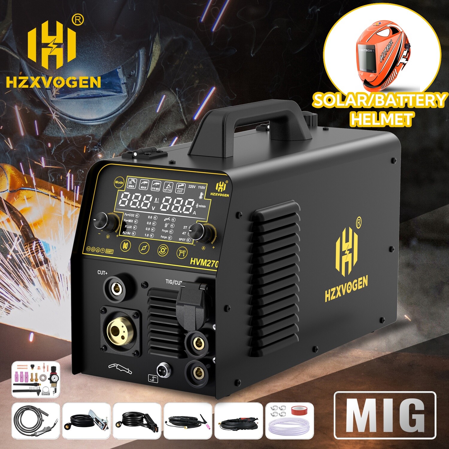 HZXVOGEN 5IN1 Multi-Process Welder Plasma Cutter MIG TIG MMA CUT Welding&Helmet