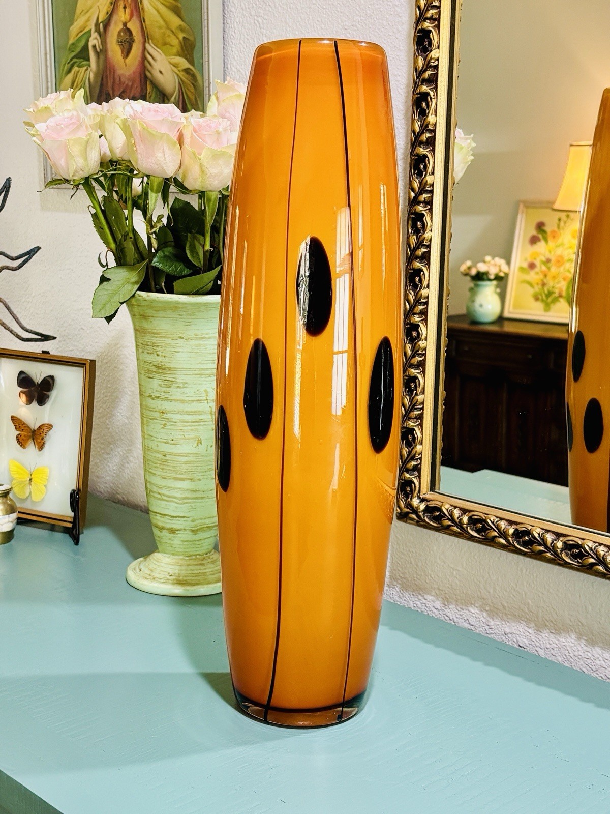 Vintage Howard Elliot Glass Vase Hand Blown Art Deco 20 In Tall Vintage Howard Elliot Glass Vase Hand Blown Art Deco 20 In Tall