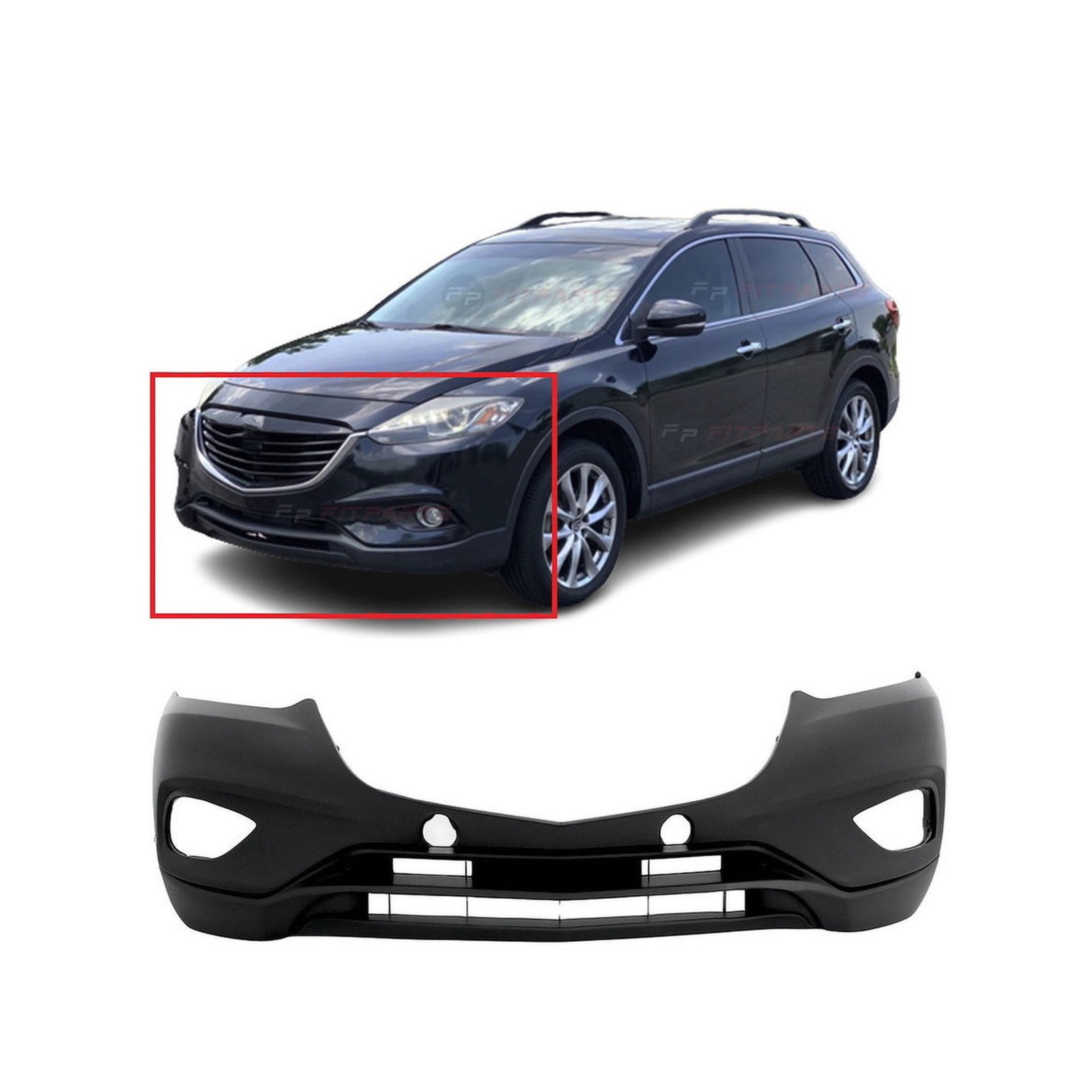 Bumper Cover for 2013-2015 Mazda CX-9 GS GT Sport Touring Fog Lamp Holes Front