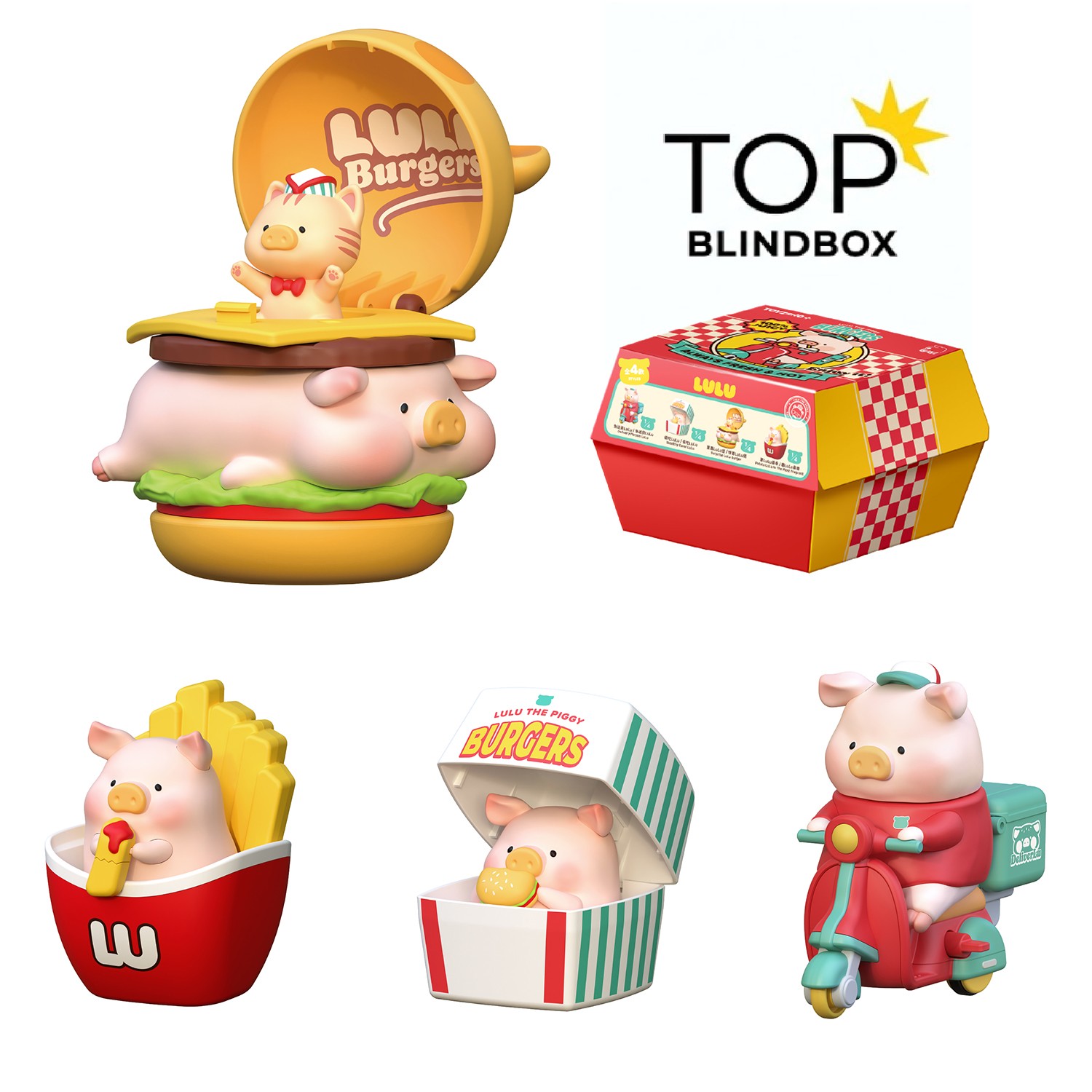 TOP Lulu The Piggy Blind Box - Burger Express Movable Series Figurines Toys TOP Lulu The Piggy Blind Box - Burger Express Movable Series Figurines Toys