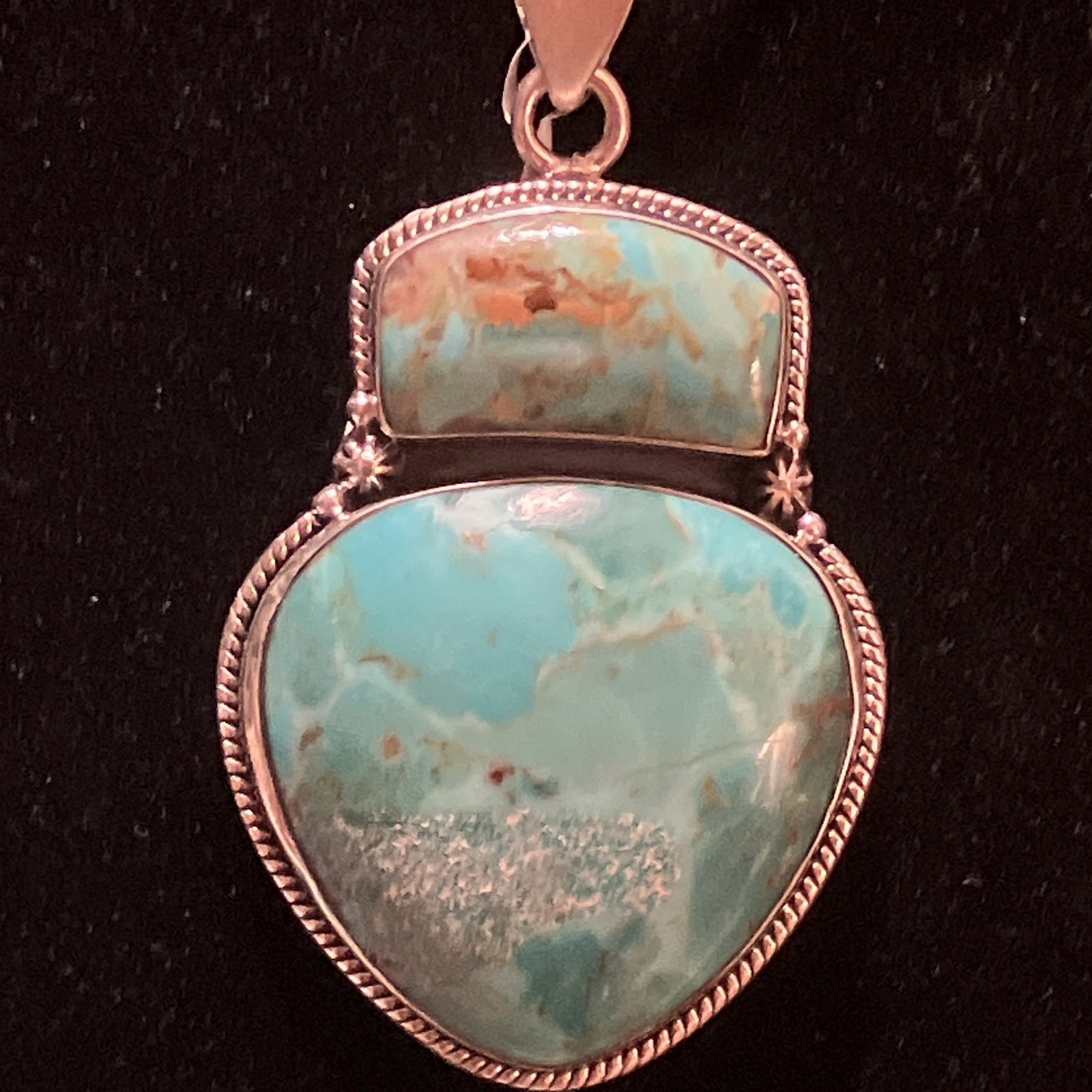 Kingston Turquoise Double Cabochon Sterling 925 Pendant Blue Green Natural Gems Kingston Turquoise Double Cabochon Sterling 925 Pendant Blue Green Natural Gems