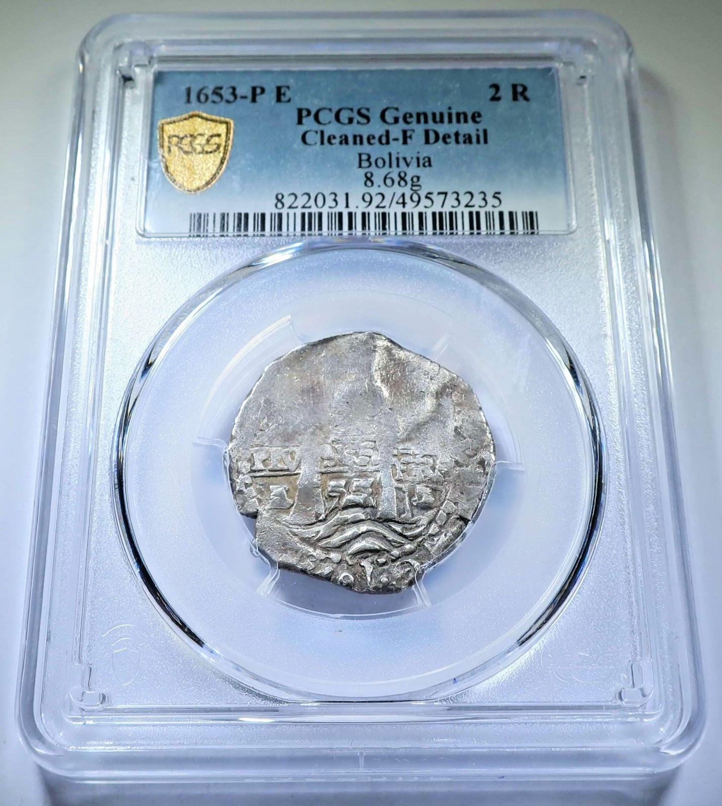 PCGS 1653 Dated Spanish Bolivia 2 Reales Genuine 1600\'s Pirate Treasure Cob Coin
