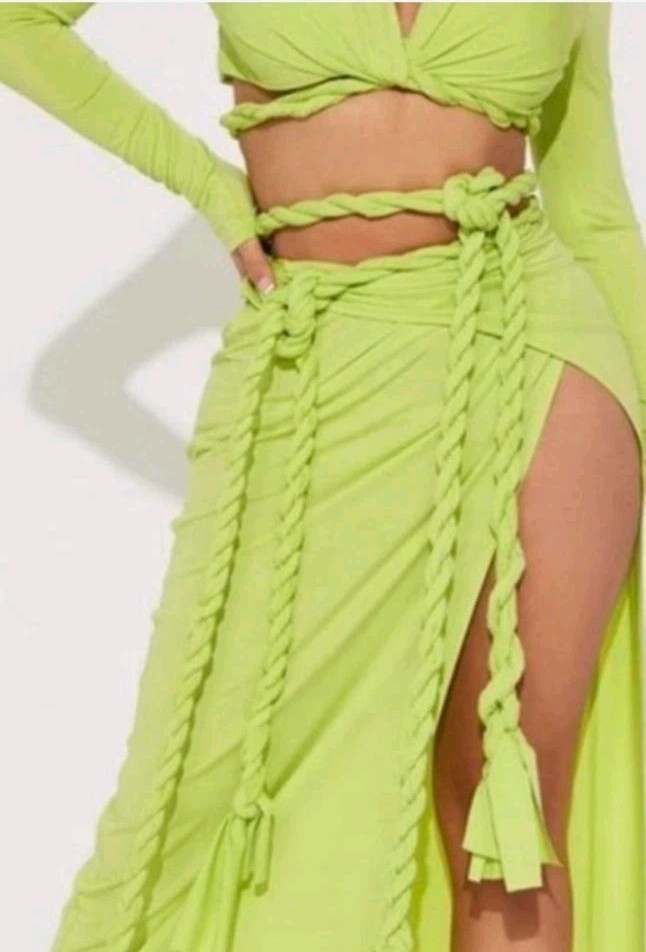 Fashion Nova Neon Lime Rope Wrap Skirt & Cropped Twist Top-M Fashion Nova Neon Lime Rope Wrap Skirt & Cropped Twist Top-M