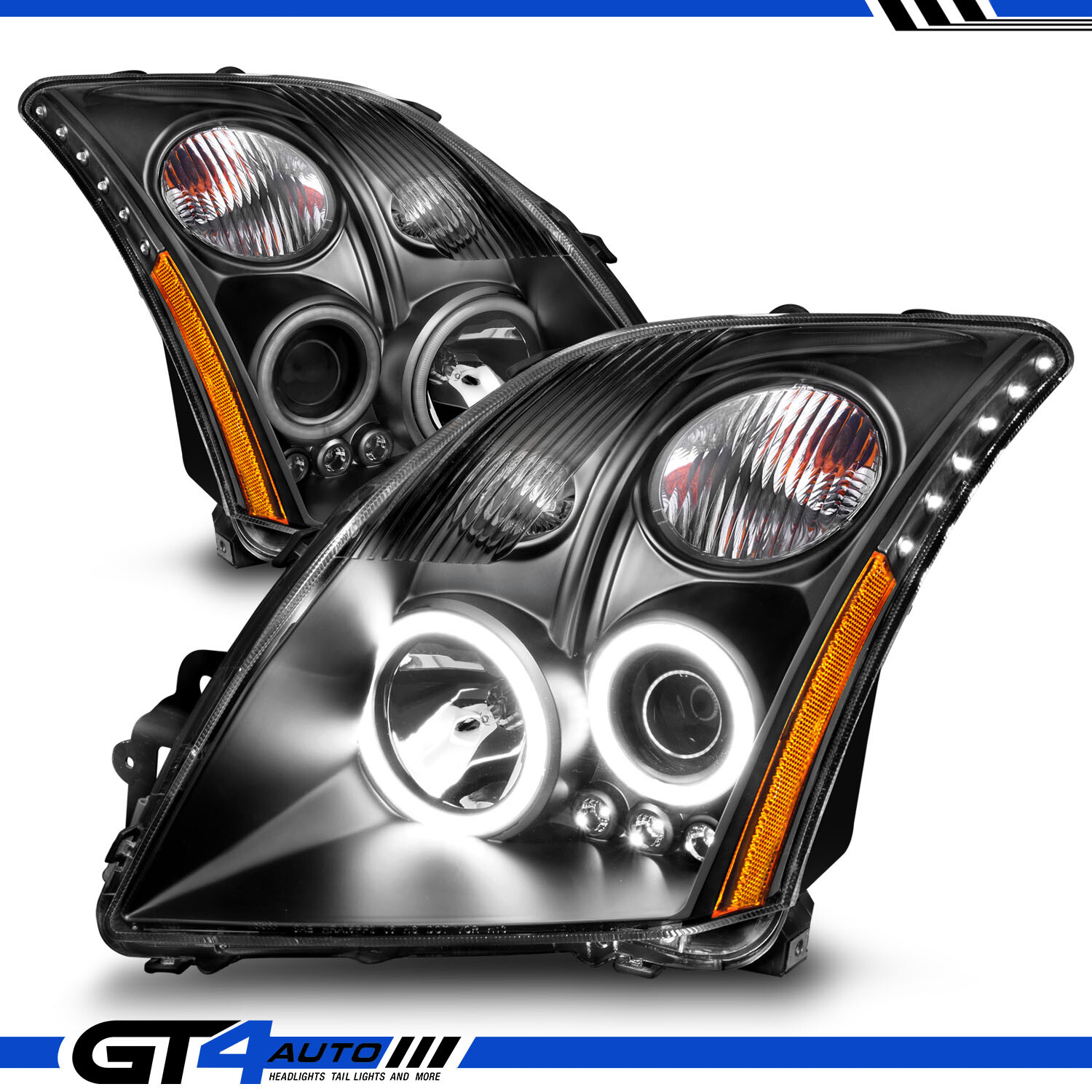 For 07 08 09 10 11 12 Sentra Hyper-LED Halos Chrome Projector Headlight Set