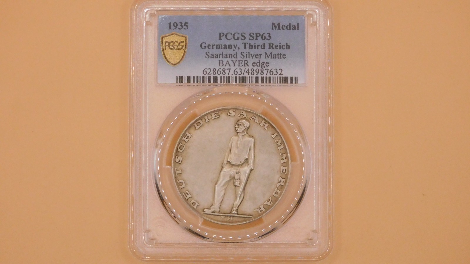 1935 Germany Third Reich Silver Medal Saarland Bayer Edge PCGS SP63 1935 Germany Third Reich Silver Medal Saarland Bayer Edge PCGS SP63