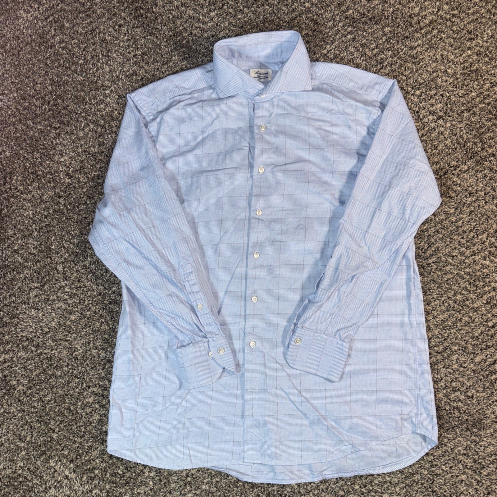 Stenstroms 16.5 42 Mens Blue Check Twofold Super Cotton Fitted Body Dress Shirt Stenstroms 16.5 42 Mens Blue Check Twofold Super Cotton Fitted Body Dress Shirt
