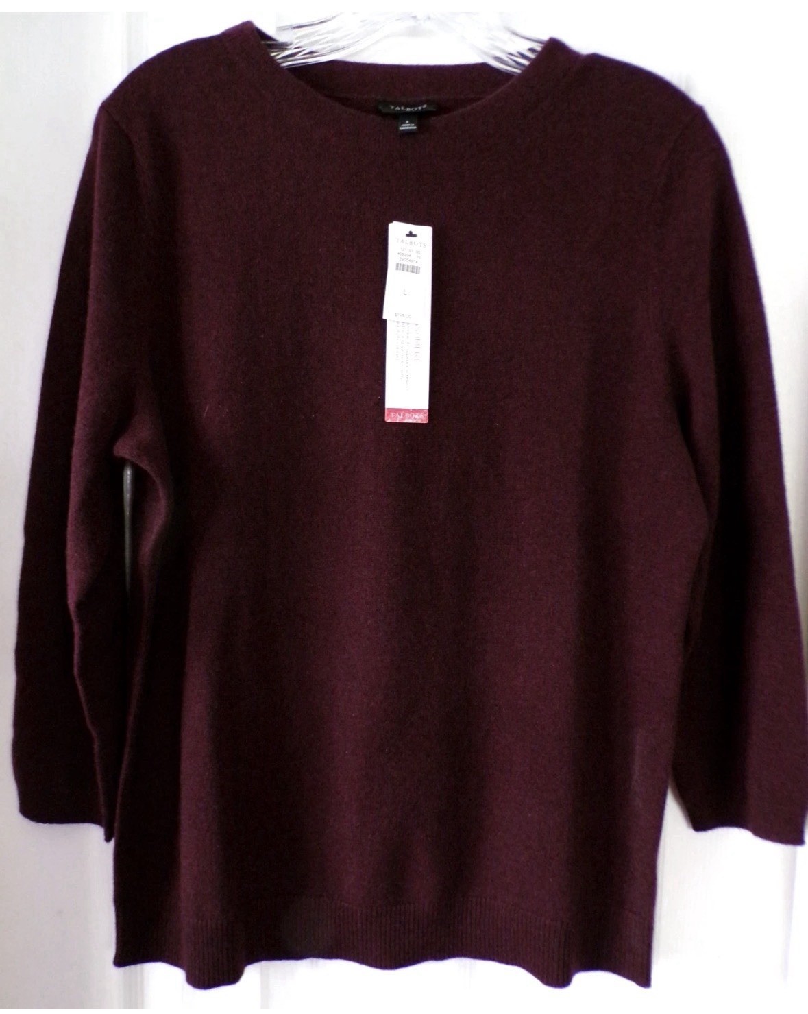 NWT New $199 Talbots Cashmere Audrey Burgundy Sweater Women Large L